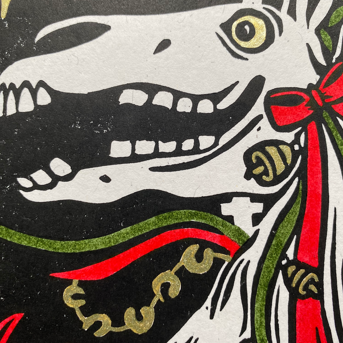 Mari Lwyd- Festive Linocut Greetings Card