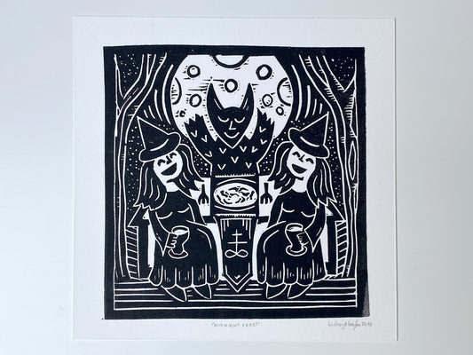 Midnight Feast - Open Edition - Linocut Print