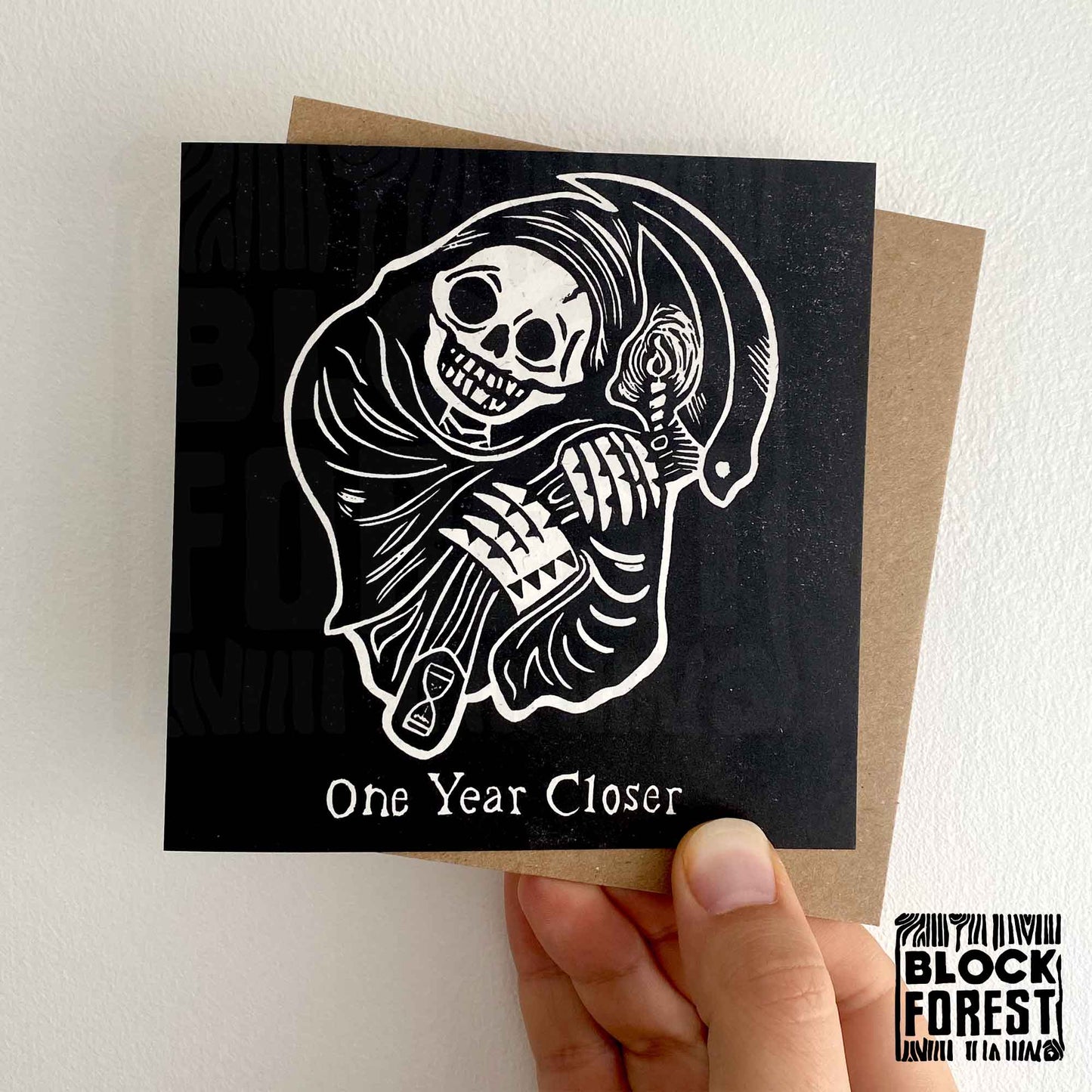 One Year Closer - Handprinted Linocut Greetings Card