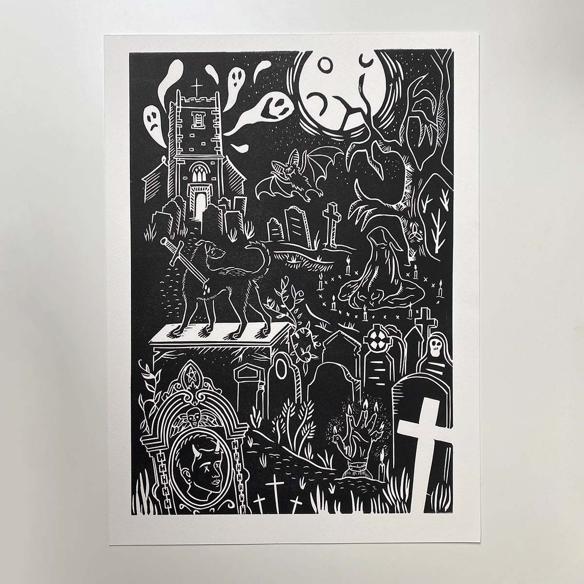 Overgrown Cemetery - Limited Edition - Linocut Print