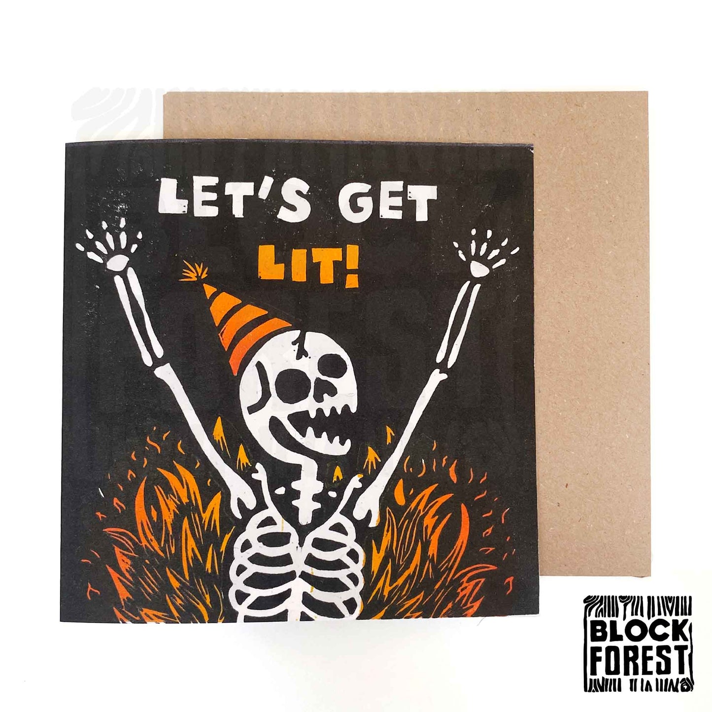 Let's Get Lit - Handprinted Linocut Greetings Card