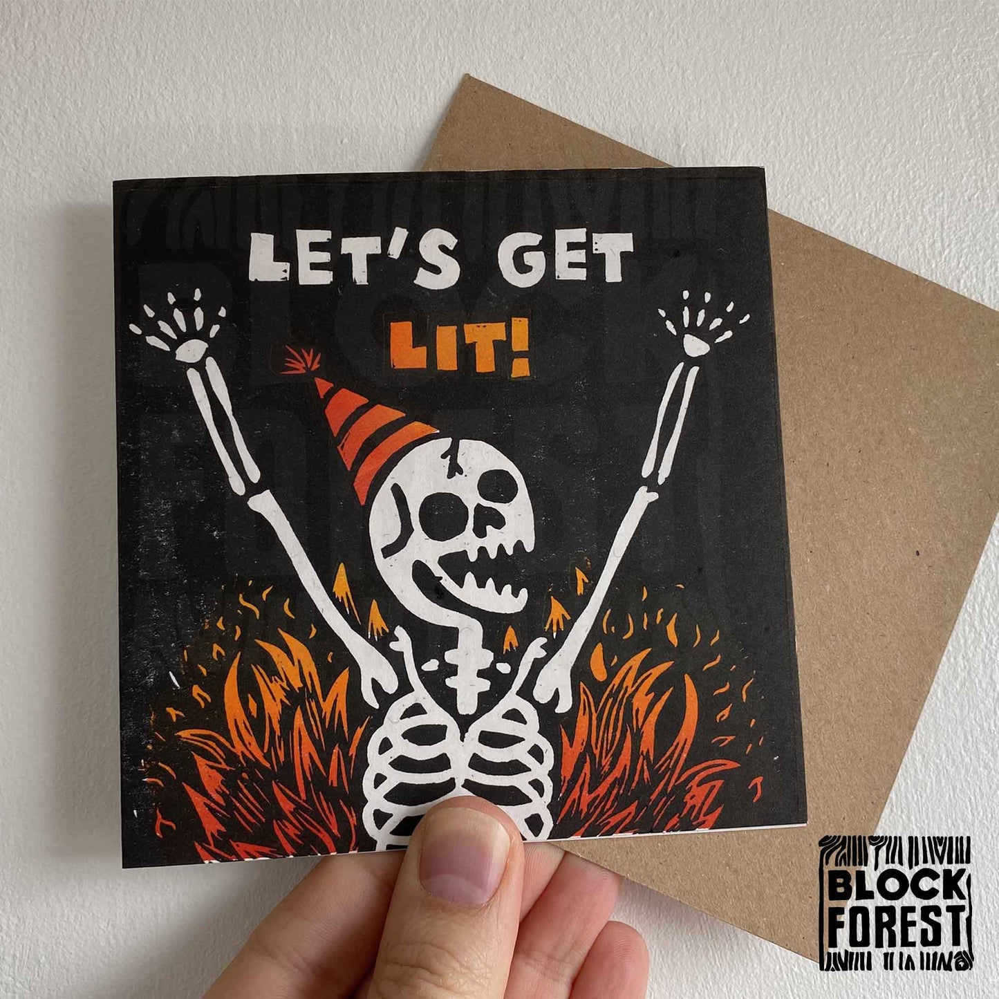 Let's Get Lit - Handprinted Linocut Greetings Card
