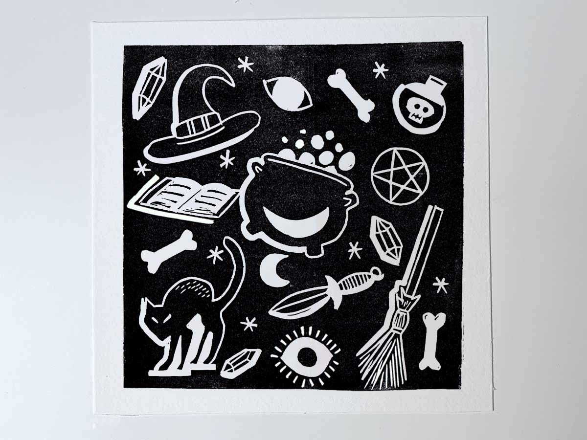 Witchcraft Triptych. Set of Three Linocut Prints