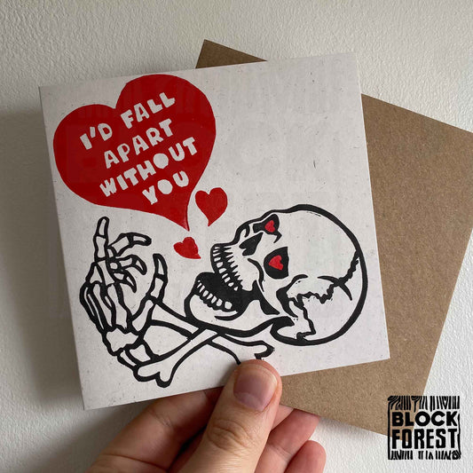 Skeleton Love - Handprinted Linocut Greetings Card