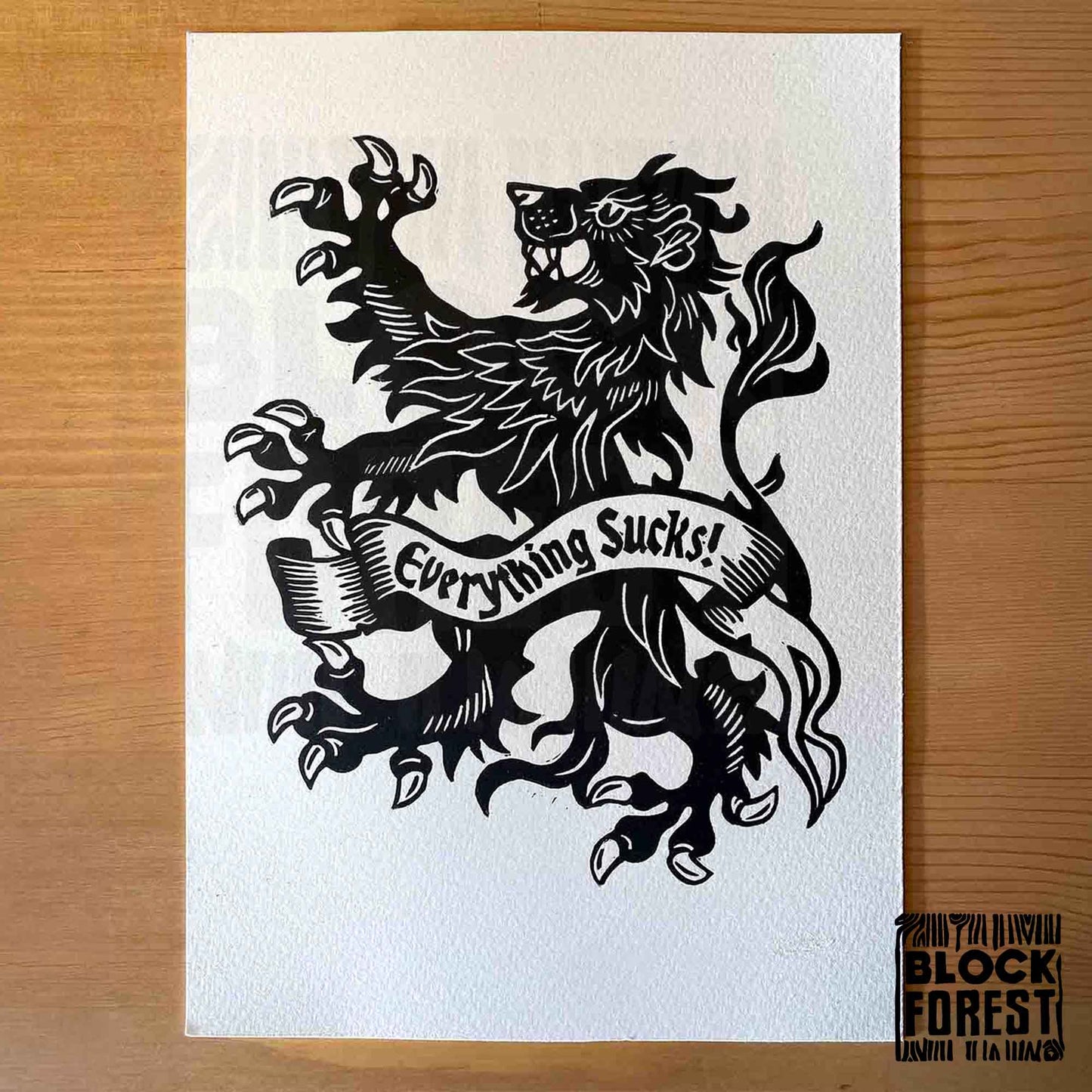 Everything Sucks - Open Edition - Linocut Print
