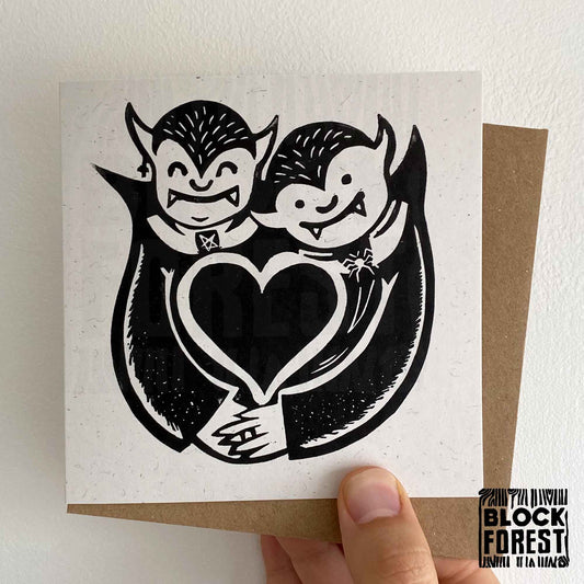 Vampire Love - Handprinted Linocut Greetings Card
