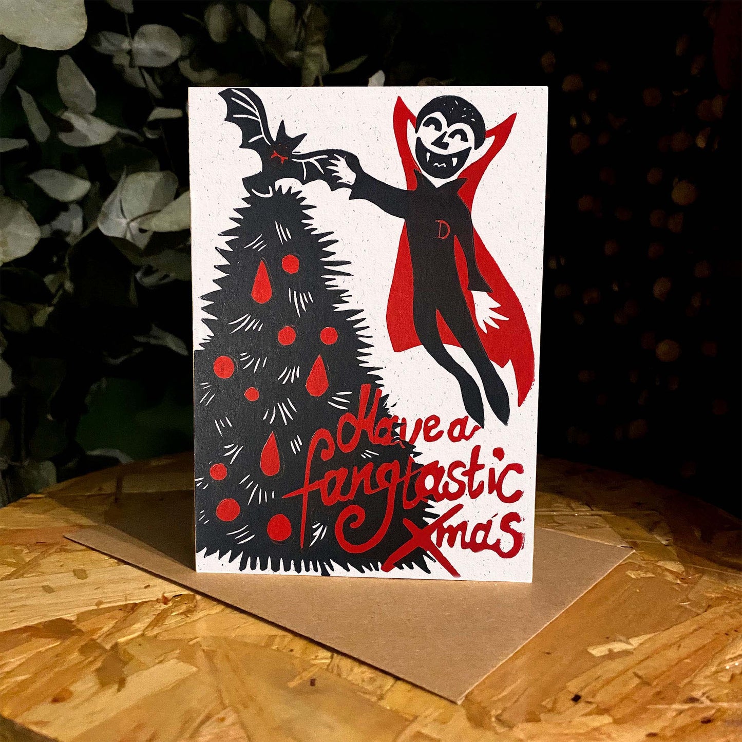 Fangtastic Xmas - Festive Linocut Greetings Card