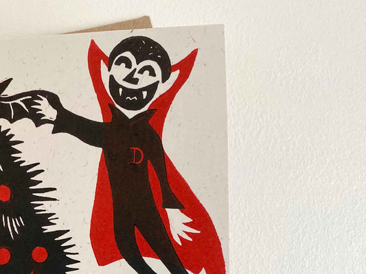 Fangtastic Xmas - Festive Linocut Greetings Card