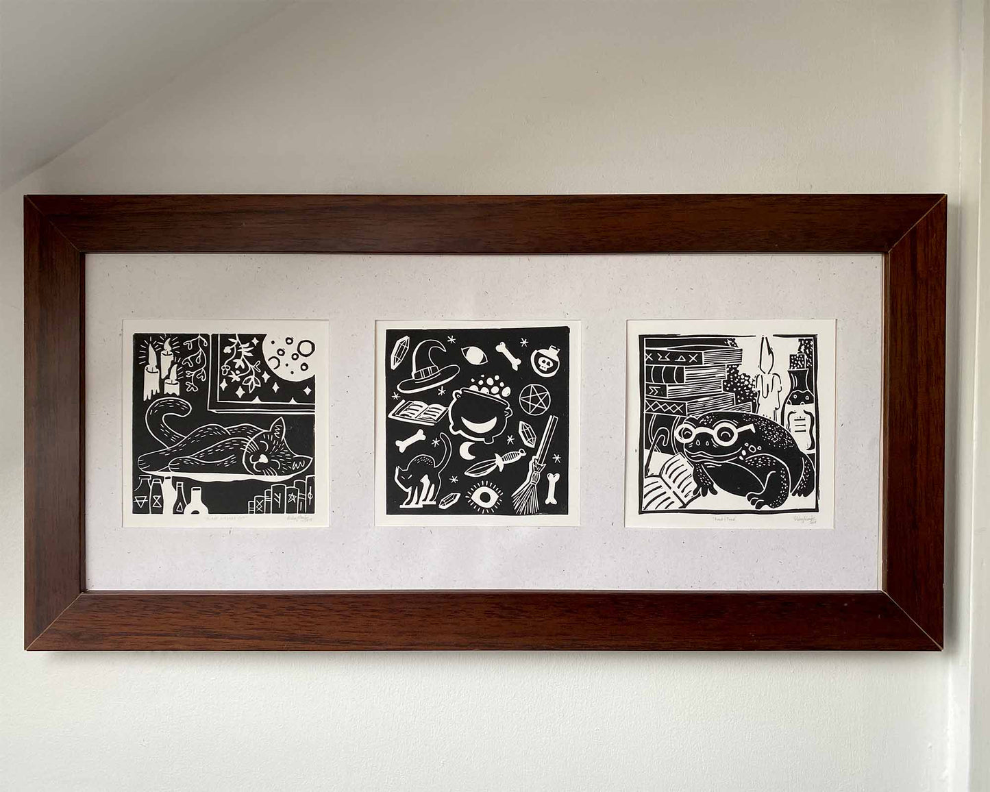 Witchcraft Triptych. Set of Three Linocut Prints