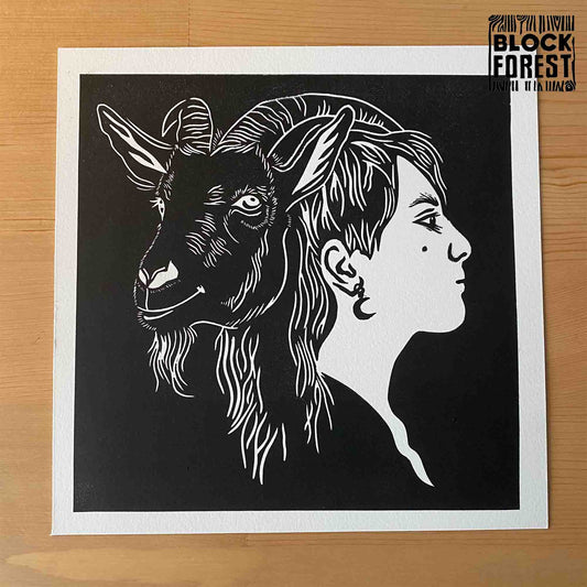 The Devil & I - Linocut Print - Open Edition