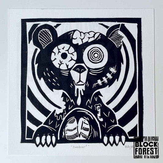 Zombear! - Open Edition - Linocut Print
